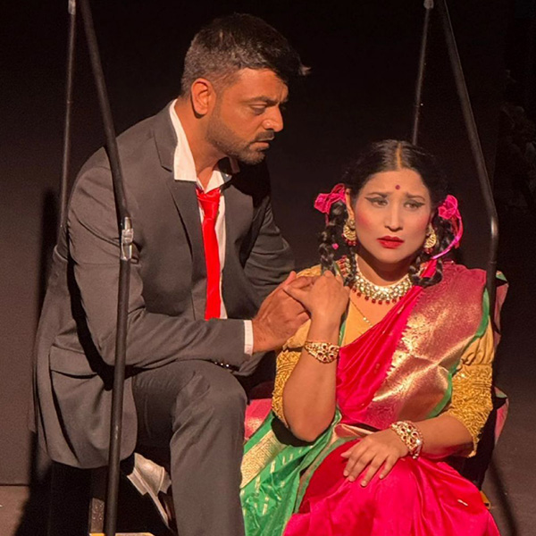 Man and woman acting in a stage production for Short Cut Productions
