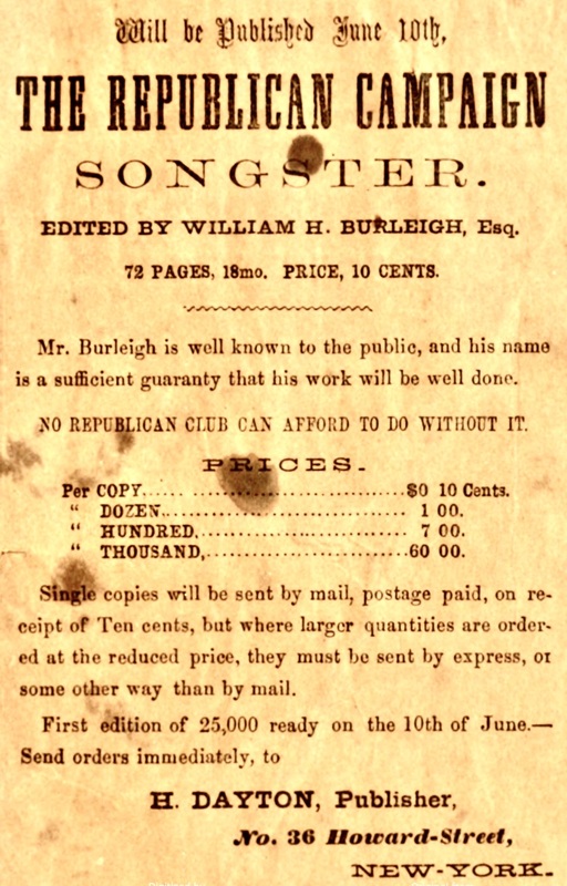 The Republican Campaign Songster, advertisement, 1864