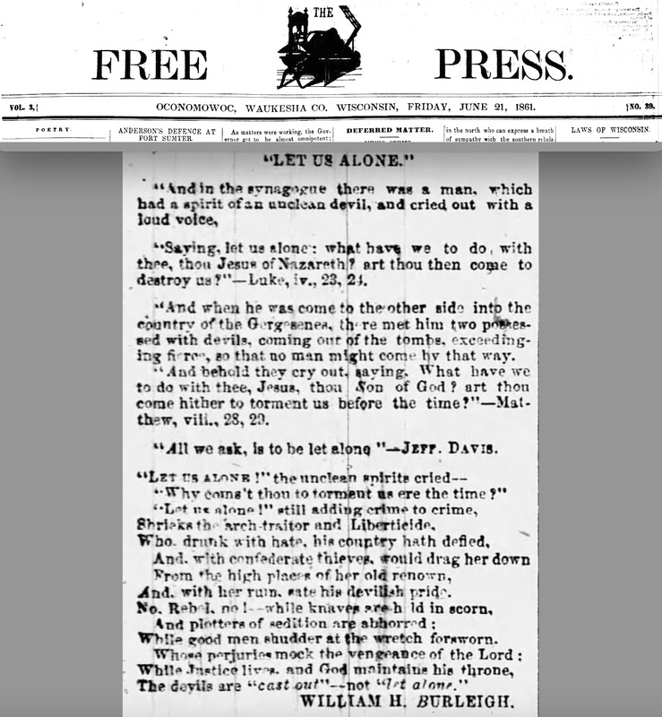Let Us Alone! William H. Burleigh's Civil War Poem