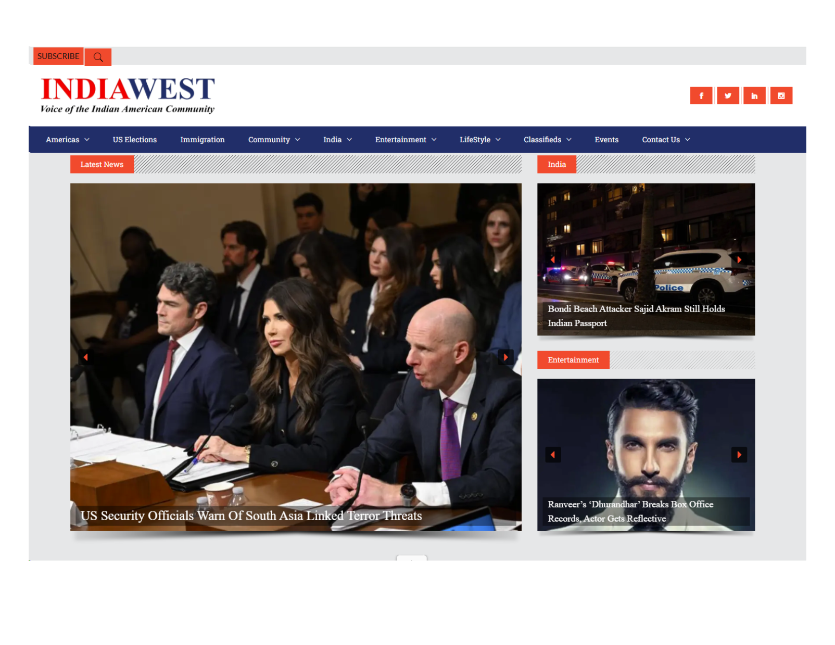 India West Website Screenshot