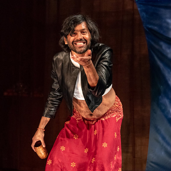Geetha Reddy portraying a beggar in a stage production
