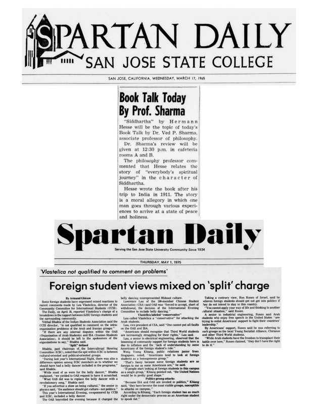 1965 and 1975 Spartan Daily reports on foreign books and foreign student groups