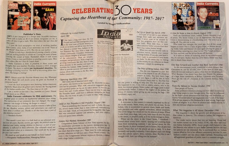 India Currents – 30-Year Anniversary Editorial Spread (1987–2017)