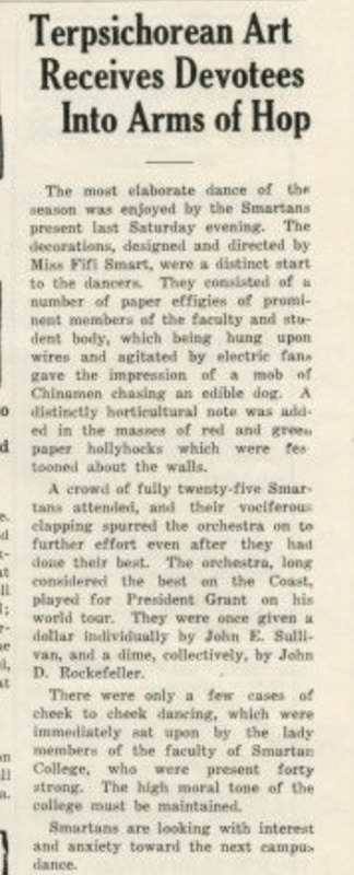 “High moral tone of the college must be maintained.” 
“Gave the impression of a mob of Chinamen chasing an edible dog.”
