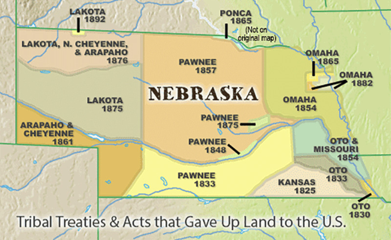 Nebraska Map showing Native Land Dispossession by white Settler-Colonialists
