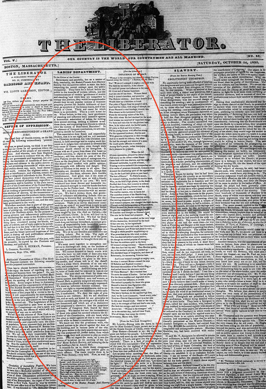 Front Page of the Liberator October 24, 1835