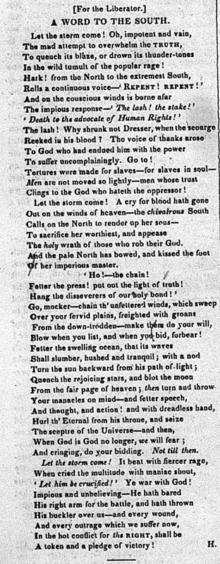 A Word to the South, as it appeared in The Liberator