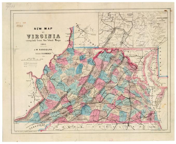 Virginia map, 1861, prior to Civil War