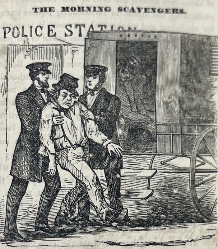 The Morning Scavengers frontispiece - Arrest of a drunken Irishman