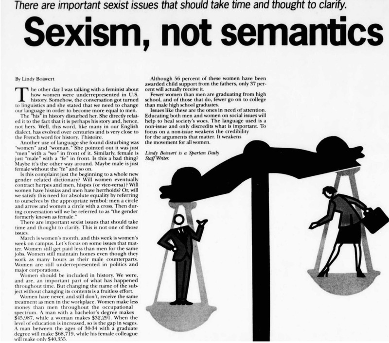 “HIStory” → “There are important sezist issues that should take time and thought to clarify. This is not one of those issues.”
“The language used is a non-issue and only discredits what is important. To focus on a non-issue weakens the credibility for the arguments that matter. It weakens the movement for all women.”