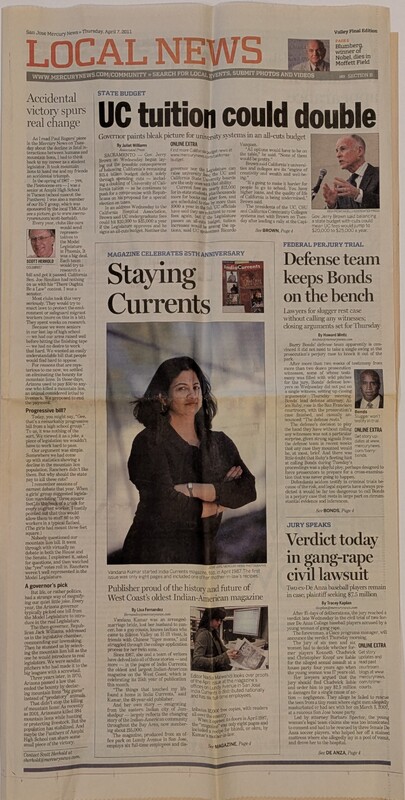 “Staying Currents” – San Jose Mercury News Feature on India Currents (April 7, 2011)
