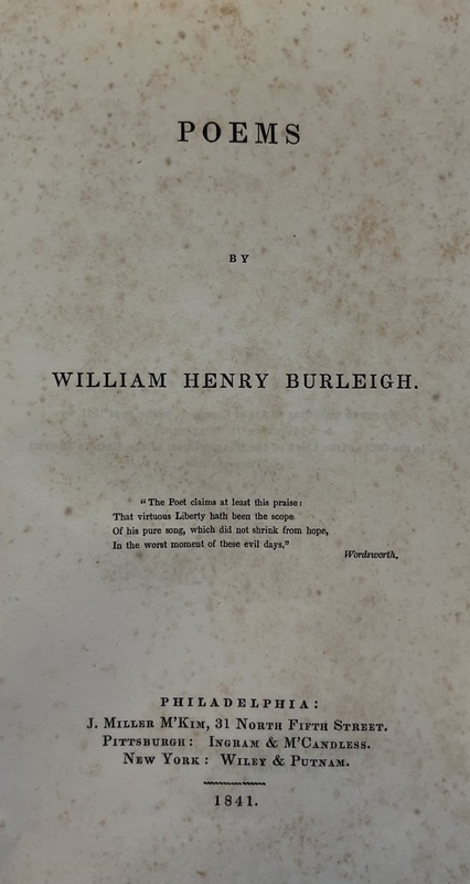 Poems by William Henry Burleigh, 1841 edition, Title Page