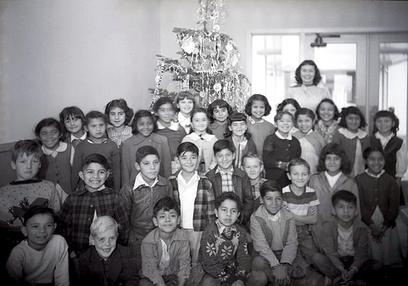 Mayfair School Class Portrait with Christmas Tree, c. 1940