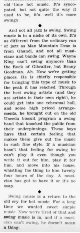 “It’s more swingy.” 
“Not all jazz is swing.” 
