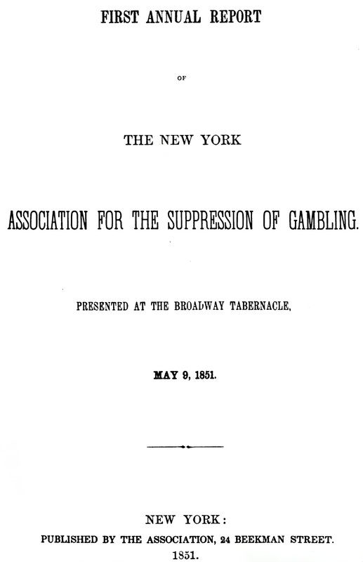 Cover Page of First Annual Report of the New York Association for the Suppression of Gambling