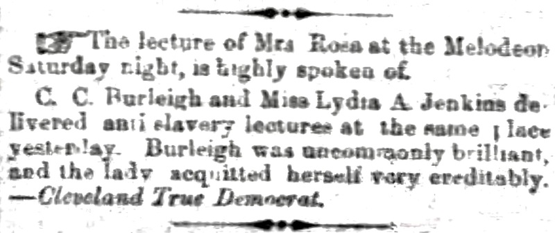 C. C. Burleigh and Lydia Jenkins speaking in Cleveland