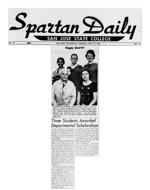 Maryleela Rao wins a scholarship, 1960