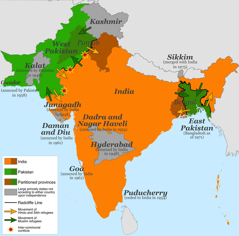 Map of the partition of India (1947).