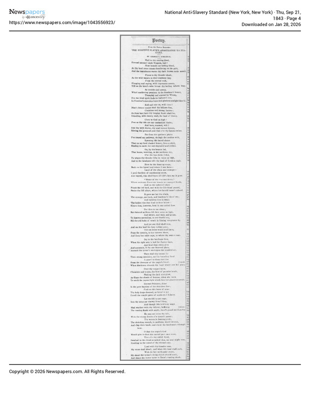 The Fugitive Slave's Apostrophe to Niagara (from National Anti-Slavery Standard)