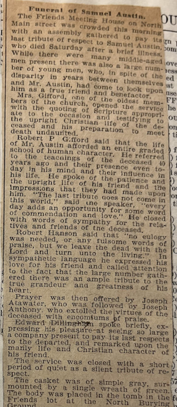Funeral of Samuel Austin article