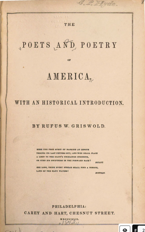 Poets and Poetry of America, ed. Rufus Wilmot Griswold, 1842 edition