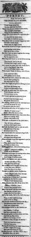 The Dying Slave Mother, from reprint in the Vermont Telegraph