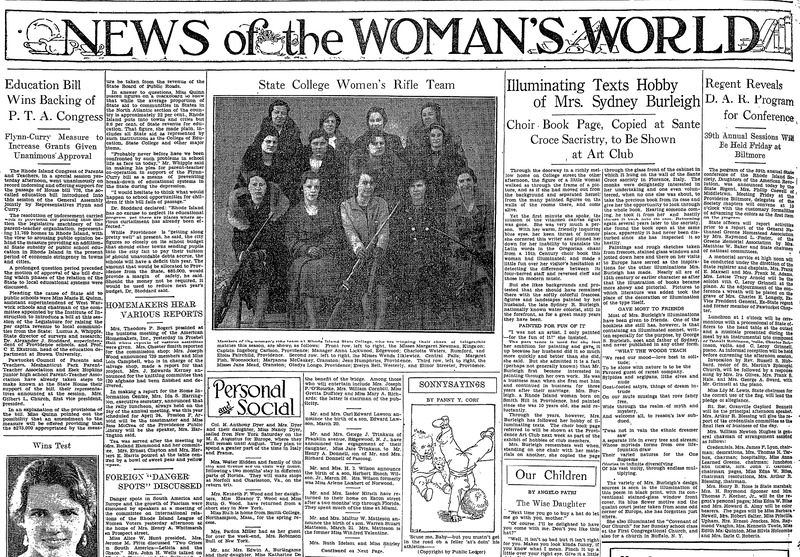 Full Page of the Providence Evening Bulletin article re. Sarah Burleigh and the poem "What the Woods Teach"