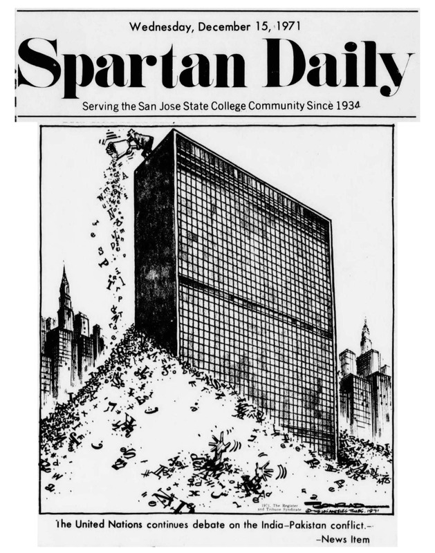 Spartan Daily covers UN debate on Indo-Pak conflict, 1971