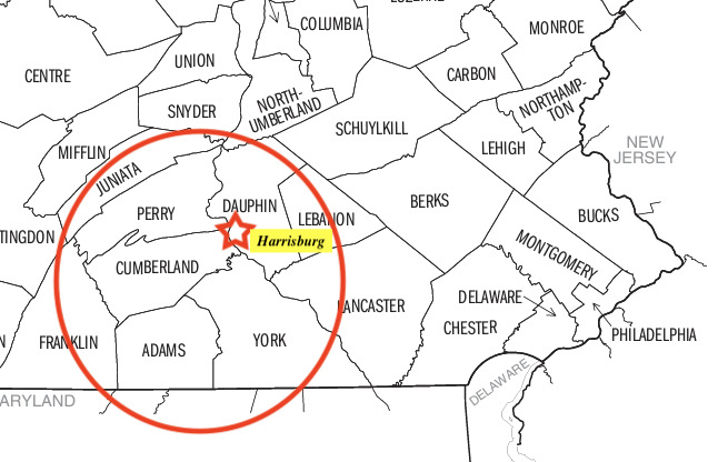 Map of Counties and area mentioned by Charles C. Burleigh in 1840 letter