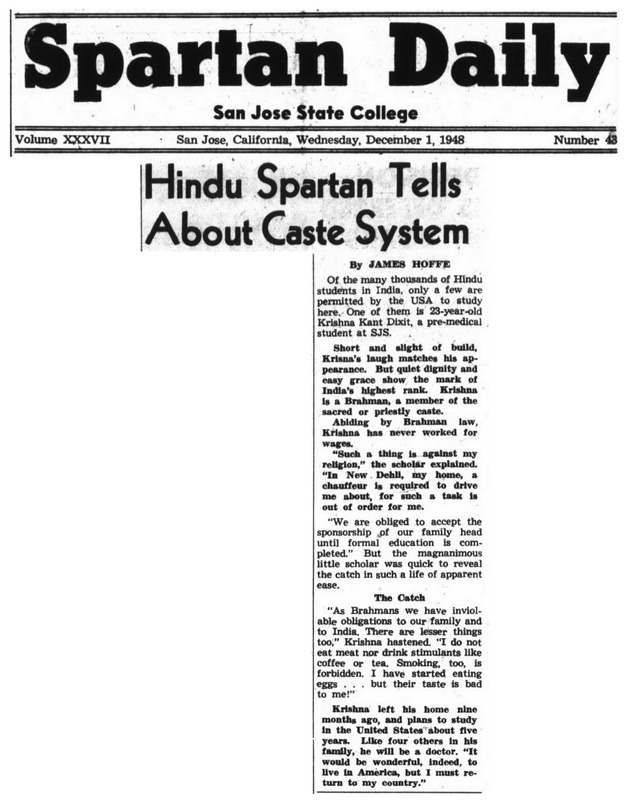 Pre-med Indian student discusses caste, 1948