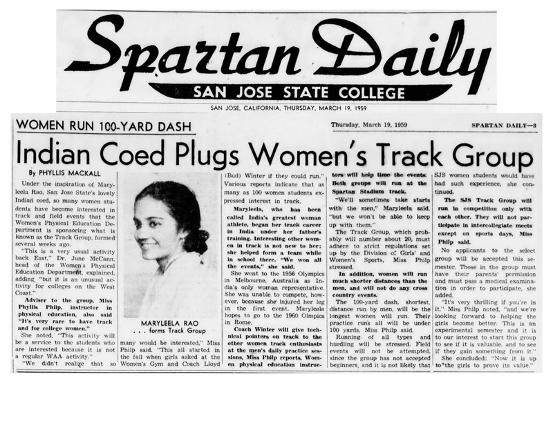 Maryleela Rao leads women's track group, 1959