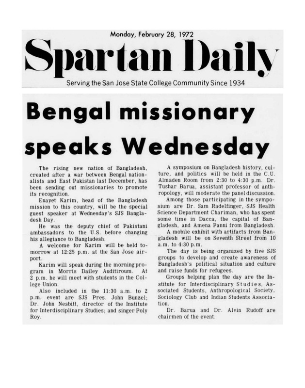 Upcoming 'Bangladesh Talk' in 1972