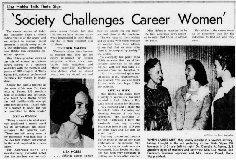 “Battle of the sexes”
“‘Being a woman in what once was considered a man’s world has it’s advantages and disadvantages.”
This article shows the clouded values of the media influencing what women look and act like during this time in regards to integrating women into professional spaces.