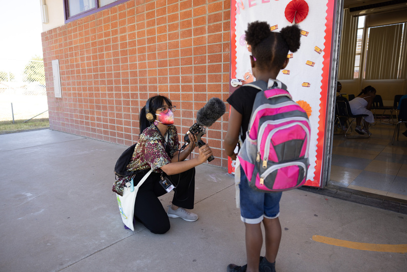 Srishti Prabha interviews a child at school 