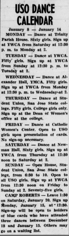 Calendar showing dances, girls only, every day of the week.