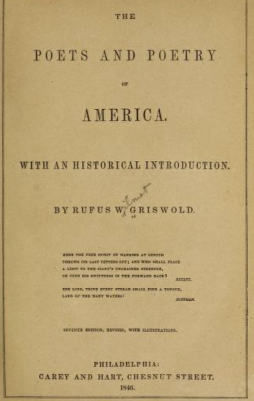 Poets and Poetry of America, ed. Rufus Wilmot Griswold, 1846 edition
