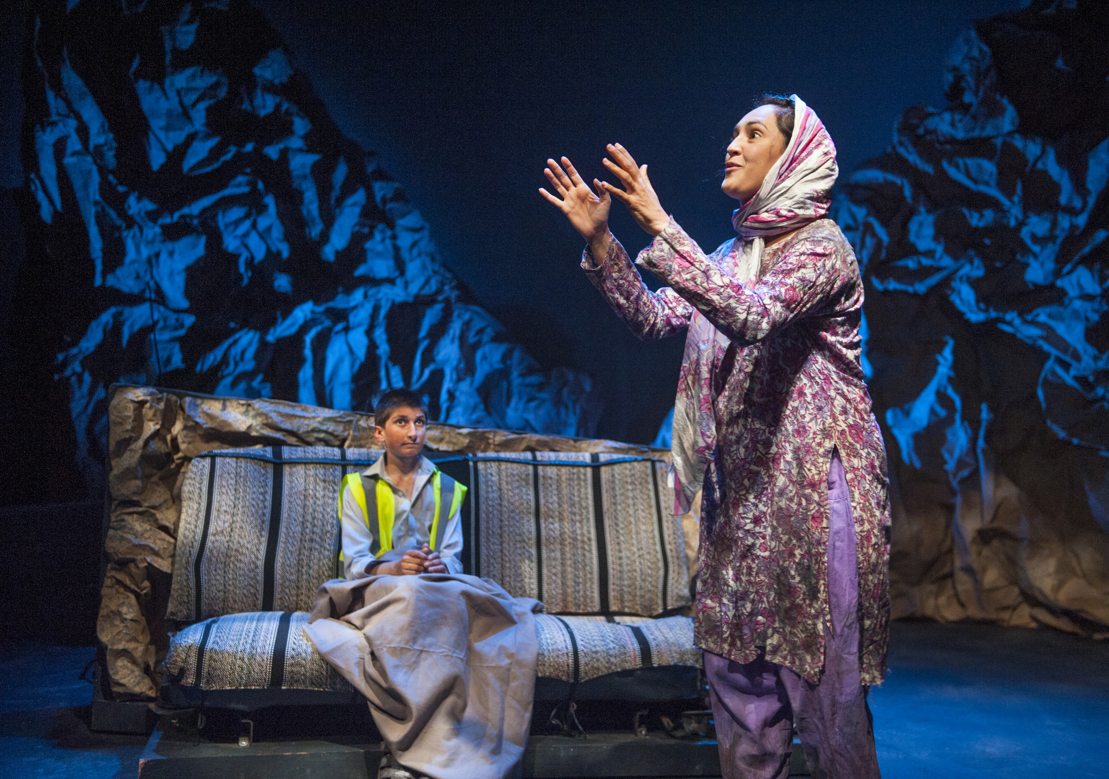 Stage performance from a South Asian theater production in the Bay Area