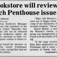 Spartan Bookstore Manager tells members of the Women’s Center that the Penthouse magazine issue will be removed if there continues to be violence against women represented in their issues. Members of Women’s Center not happy with the conditional decision.