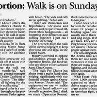 5k walk sponsored by pro-choice coalition of Santa Clara County.
Reflection of feminist discourse that was proud of past victories and efforts but discusses worries about political regression at the same time.