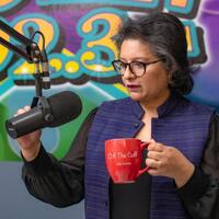 Namrita Yuhanna at the mic for Off the Cuff radio show