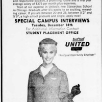 Ad stating: “A girl can really go places as a United Air Lines stewardess."
"If you are between 20 and 26, between 5’2” and 5’9”, a high school graduate and single, apply now!”