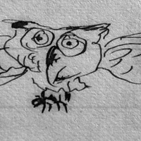 Sketch of a Great Horned Owl, by George S. Burleigh, accompanying this poem in "Our Pets" mss.