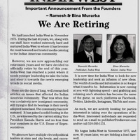 India West last issue retirement notice 