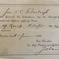 1881 Permission from Royal Museum to Charles C. Burleigh Jr.