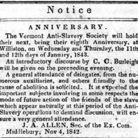 Notice of Vermont Anti-Slavery Society Meeting in January 1843