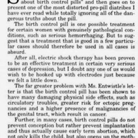 Talks about a Couple to Couple League, a right leaning group trying to bring awareness to fertility and planned contraception.
Says that preventing implantation is early term abortion, “which not only kills the child…” 