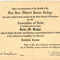 Ram Bagai's Diploma, 1934