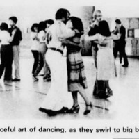 Picture titled 'Social dance students learn the graceful art of dancing, as they swirl to big band sounds.'
Photo by Clint Bergst