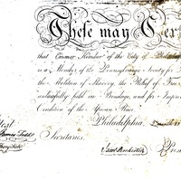 Emmor Kimber Membership Certificate in Pennsylvania Society for the Abolition of Slavery (PAS)