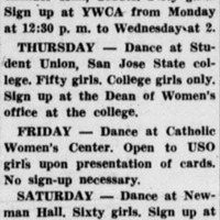 Calendar showing dances, girls only, every day of the week.